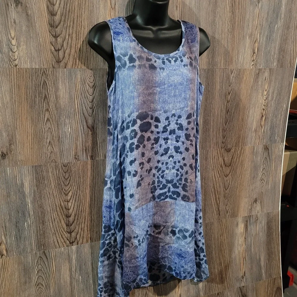 Parsley & Sage Tank Dress Size S Blue Abstract Animal Print Lightweight Artsy